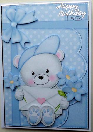 A5 Teddy Ed's Love Letter Quick Card N 3D Decoupage by Mary Murphy