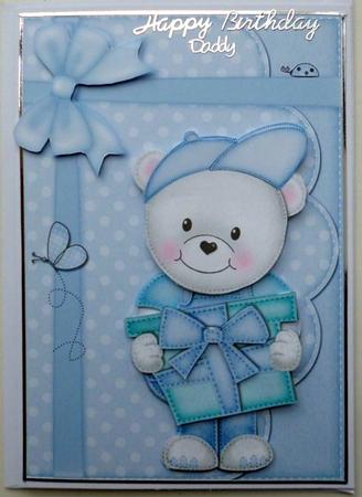 A5 Teddy Ed's Present Quick Card N 3D Decoupage by Mary Murphy