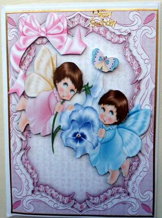 Little Faries with Pansy and Butterflies in Lace Frame by Mary Murphy