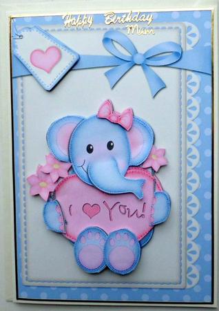 A5 Lola Elephant's Heart Quick Card N 3D Decoupage by Mary Murphy