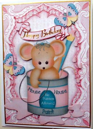 Little Mouse Painting with Butterflies in Lace Frame A4 by Mary Murphy
