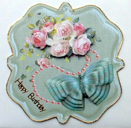 Shaped Card Butterflie and Roses by Mary Murphy