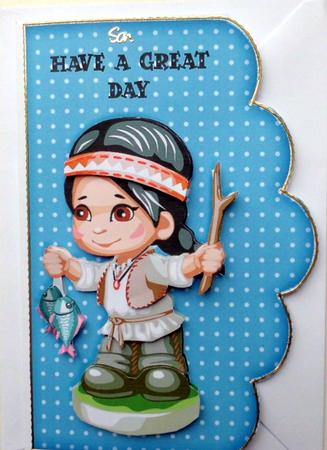 Little Indian Fisherboy Scallope Edge Curve Card by Mary Murphy