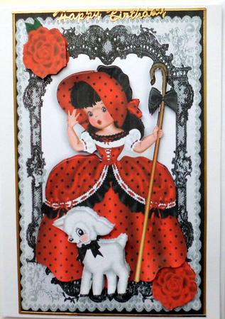 Bo Peep in Red/black with Little Lamb in Black Lace Frame by Mary Murphy