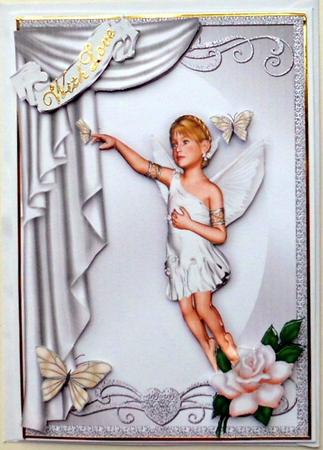 Sweet Angel with Butterflies and Pink Rose by Mary Murphy