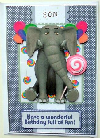 Elephant Birthday Card with Balloons and Lollypops by Mary Murphy