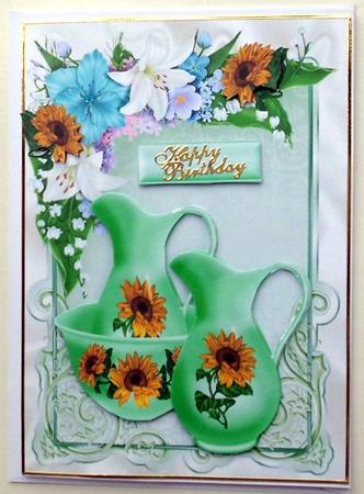 Pretty Green Basin and Pitcher with Sunflowers in Frame by Mary Murphy