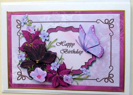 Burgandy Floral Spray Birthday Card Front by Mary Murphy