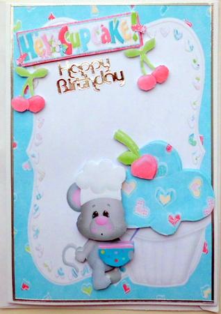 Cute Little Chef Mouse with Blue Cupcake by Mary Murphy