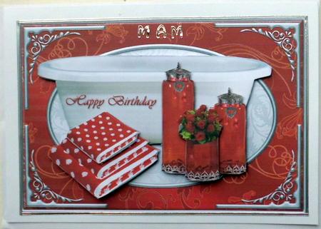 Red Pamper Yourself Birthday Card Front by Mary Murphy