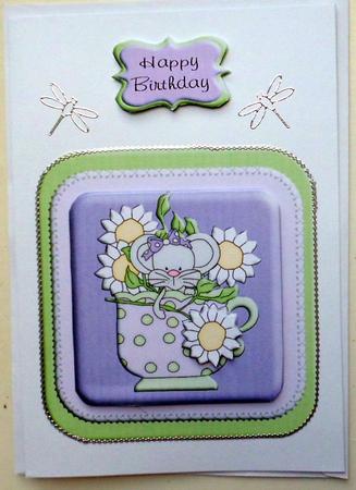 Lavendar and Lime Teacup Mouse Mothers Day Square Card by Mary Murphy
