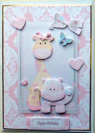 Cute Giraffe & Hippo in Pretty Pink Frame by Mary Murphy