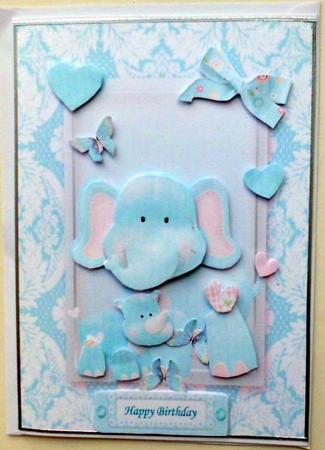 Cute Elephant & Rhino in Pretty Blue Frame by Mary Murphy