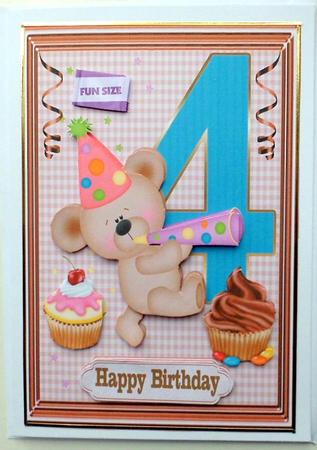Happy 4th Birthday childrens decoupage Topper by Mary Murphy