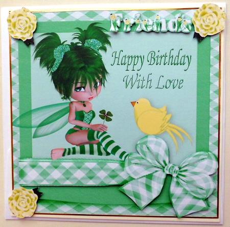 Little Green Fairy with Little Yellow Bird and Bow by Mary Murphy