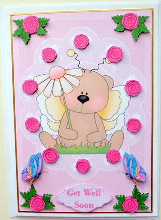 Pink Roses & Lace Decoupage Card Front by Mary Murphy