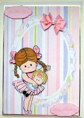 Pretty Ballerina Girl in Oval Frame with Pink Bow by Mary Murphy