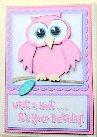 A5 What a Hoot Birthday Felties Quick Card N 3D Decoupage by Mary Murphy