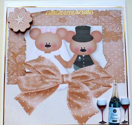 Just Married Cute Wedding Teddies in Photo Frame with Bow by Mary Murphy