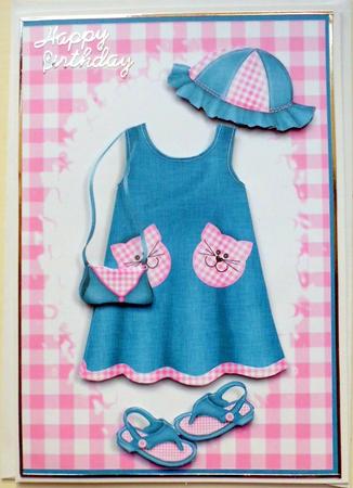 Little Miss Denim Card Front with Decoupage by Mary Murphy