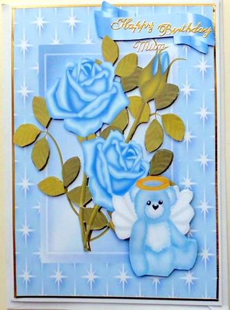 Angel Teddy with Blue Roses in Star Frame by Mary Murphy