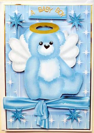 Little Angel Bear in Blue Star Frame with Bow by Mary Murphy