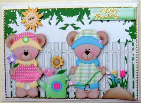 Lovely Sunny Day Teddies in the Garden by Mary Murphy