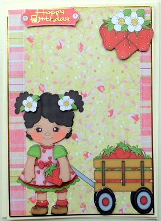 Cute Little Strawberry Girl on Pretty Backing Paper by Mary Murphy