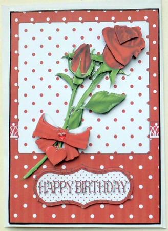 Red Polka Dots and Roses Card Front and Decoupage by Mary Murphy
