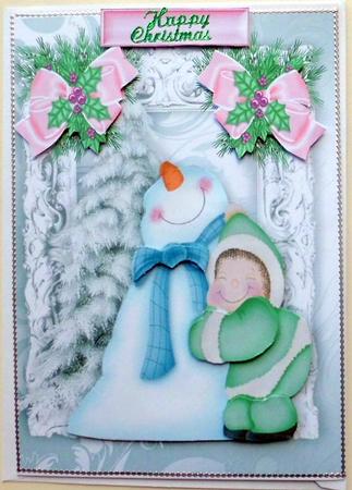 Cuddling Mr Snowman, with Pretty Bows by Mary Murphy