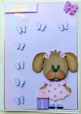 Cute Birthday Dog with Presents & Butterflies by Mary Murphy