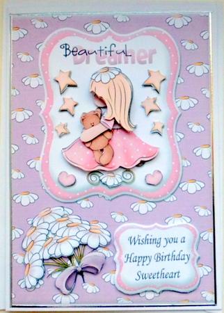 Beautiful Dreamer Birthday Card Front with Decoupage by Mary Murphy