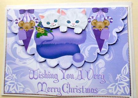Cute Kitties in Santa Hat, Mouse on Scalloped Envelope by Mary Murphy