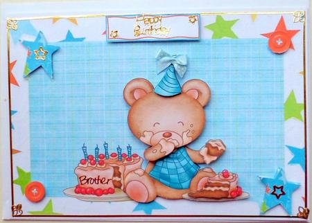 Cute Bear Eating Cake in Star Frame by Mary Murphy