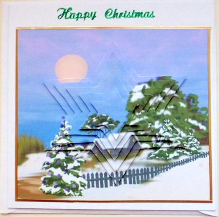 Cottage Snow Scene in Lilac Star Pyramids by Mary Murphy