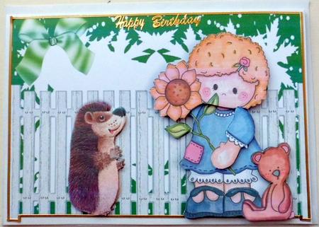 Little Girl with Her Teddy in the Garden with Hedgehog by Mary Murphy