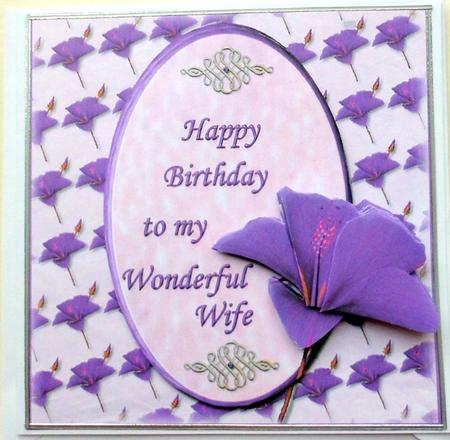 Purple Hibiscus Mum Happy Birthday Card Front + Decoupage by Mary Murphy