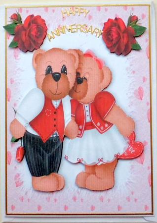 Cute Bears Cuddling with Red Roses by Mary Murphy