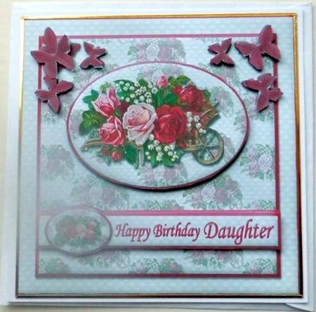 Floral Happy Birthday Daughter Card Front with Insert Biege by Mary Murphy