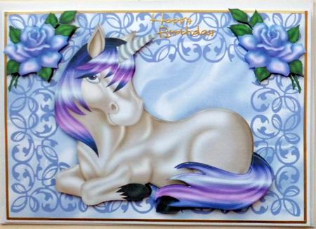 Pretty Unicorn with Purple Roses by Mary Murphy