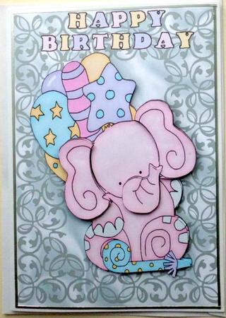 Pinky the Elephant with Balloons in Silver Filigree Frame by Mary Murphy