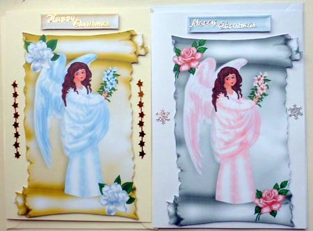 Beautiful Angel on a Scroll with Roses by Mary Murphy