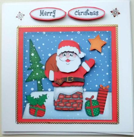 Xmas Rooftop Santa Quick Card N 3D Decoupage by Mary Murphy