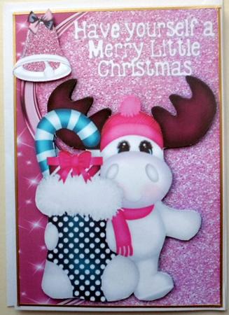 Reindeer with Stocking and Pink Bell by Mary Murphy