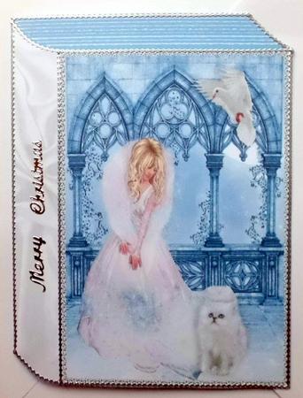 Beautiful Lady in White with White Cat Folded Book by Mary Murphy