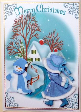Little Girl Ice Skating with Snowman Winter Scene by Mary Murphy
