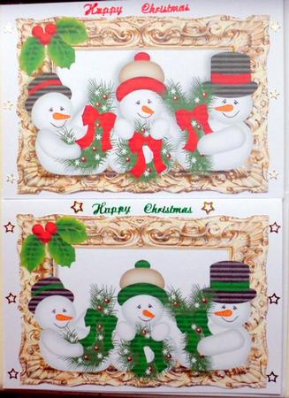 Jolly Snowman in Ornate Frame with Holly Toppers by Mary Murphy
