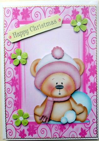 Cute Snow Bear with Pink Hat & Scarf by Mary Murphy
