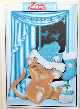 Cute Little Christmas Mouse in the Window with Cupcake by Mary Murphy