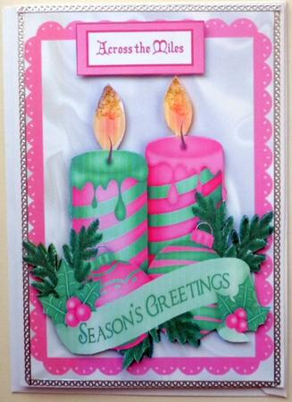 Across the Miles, Pink/green Christmas Candles by Mary Murphy